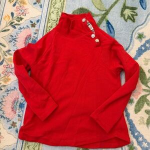Red Women's Sweater with sparkle Button Detail and plaid collar